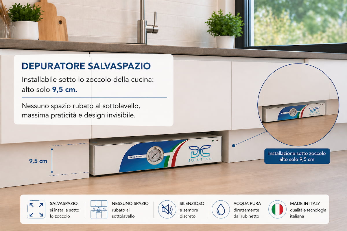 Depuratore acqua domestico osmosi inversa installato in cucina
