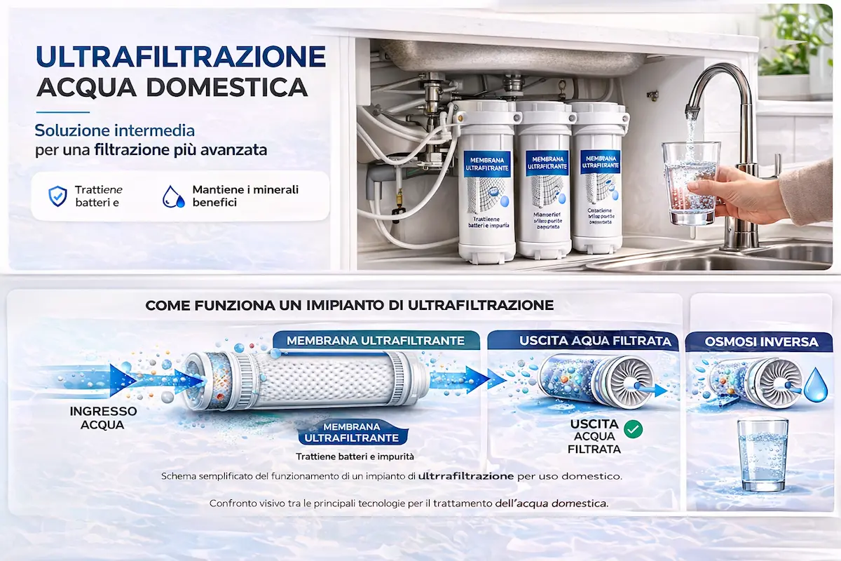 Filtro ad ultrafiltrazione per acqua domestica installato sotto lavello