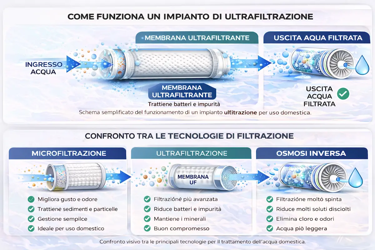 Schema di funzionamento di un impianto di ultrafiltrazione