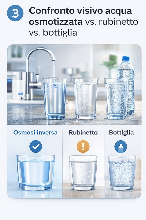 confronto acqua osmotizzata rubinetto bottiglia