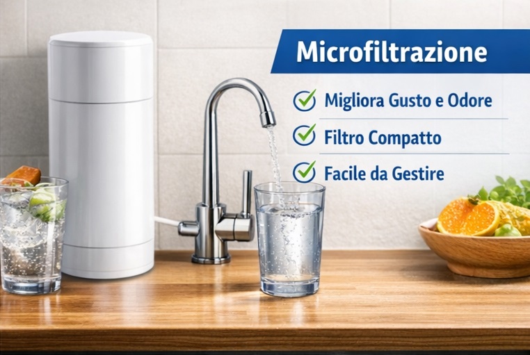 Sistema di microfiltrazione acqua domestica per migliorare gusto e odore