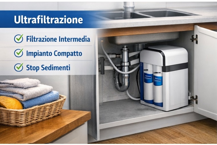Impianto di ultrafiltrazione acqua domestica sotto lavello compatto